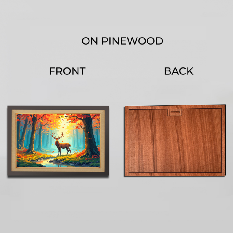 Deer in Forest Wood Print Wall Art 23x18 Inches