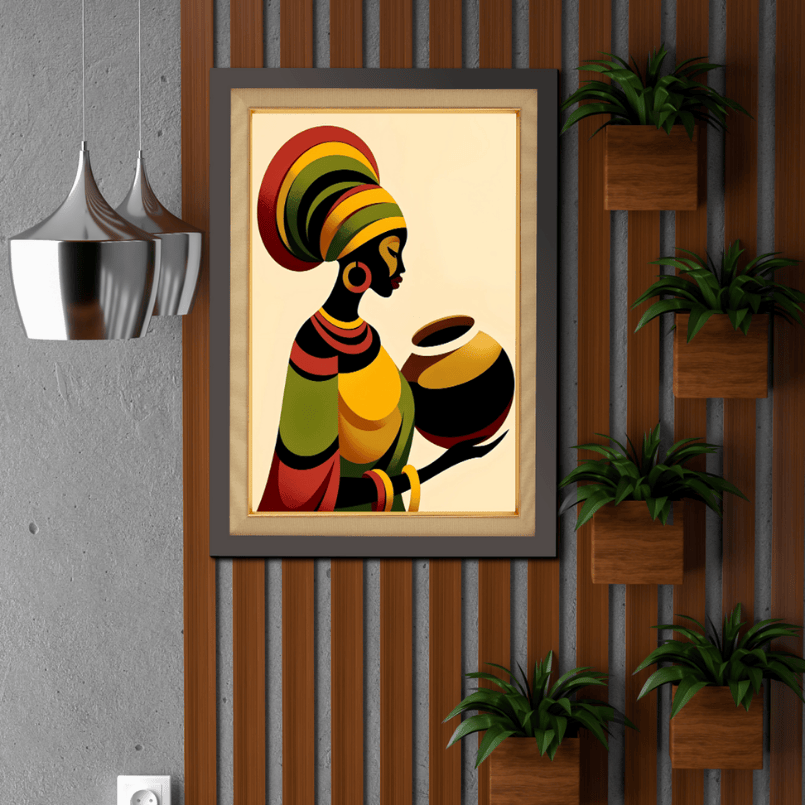 African Lady With Pot Wood Print Wall Art 18x23 Inches