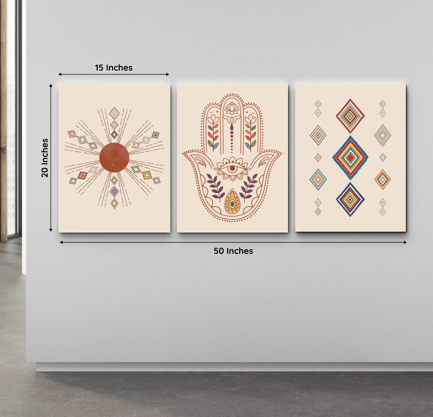 Hamsa Evil Eye Protector Wood Print Wall Art Set of 3