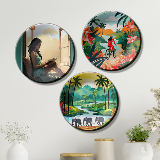 Set of 3 Assorted Theme Wall Plates Décor for Eclectic Home Accents
