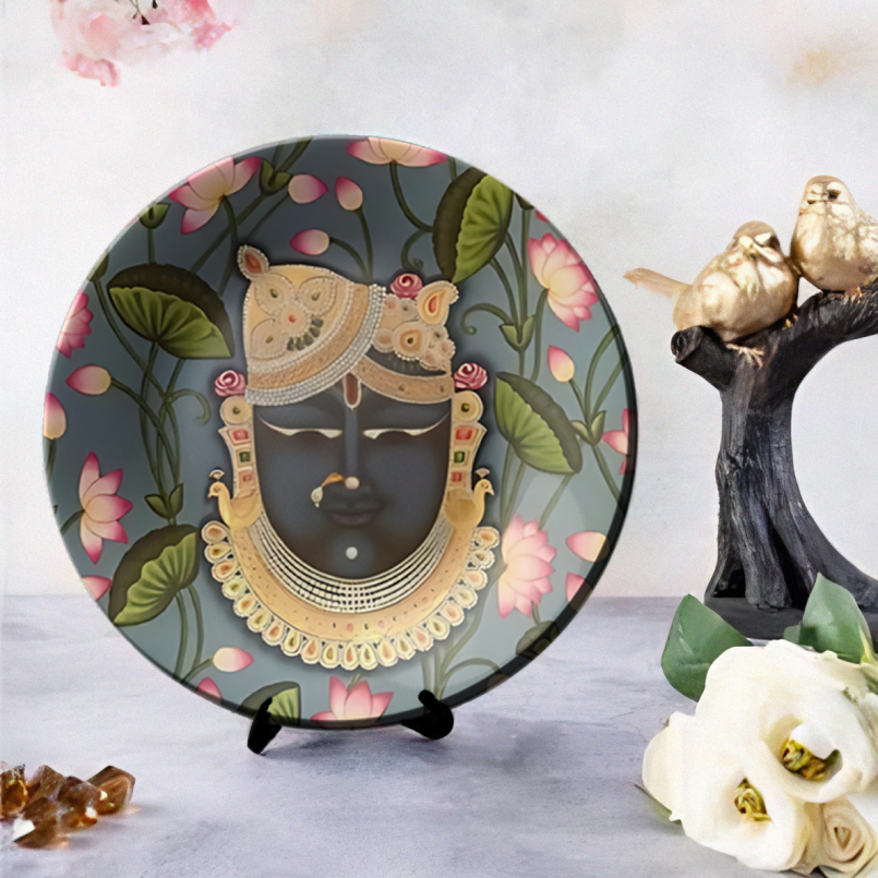 Shrinath Ji and pink lotus home decor luxury wall plates