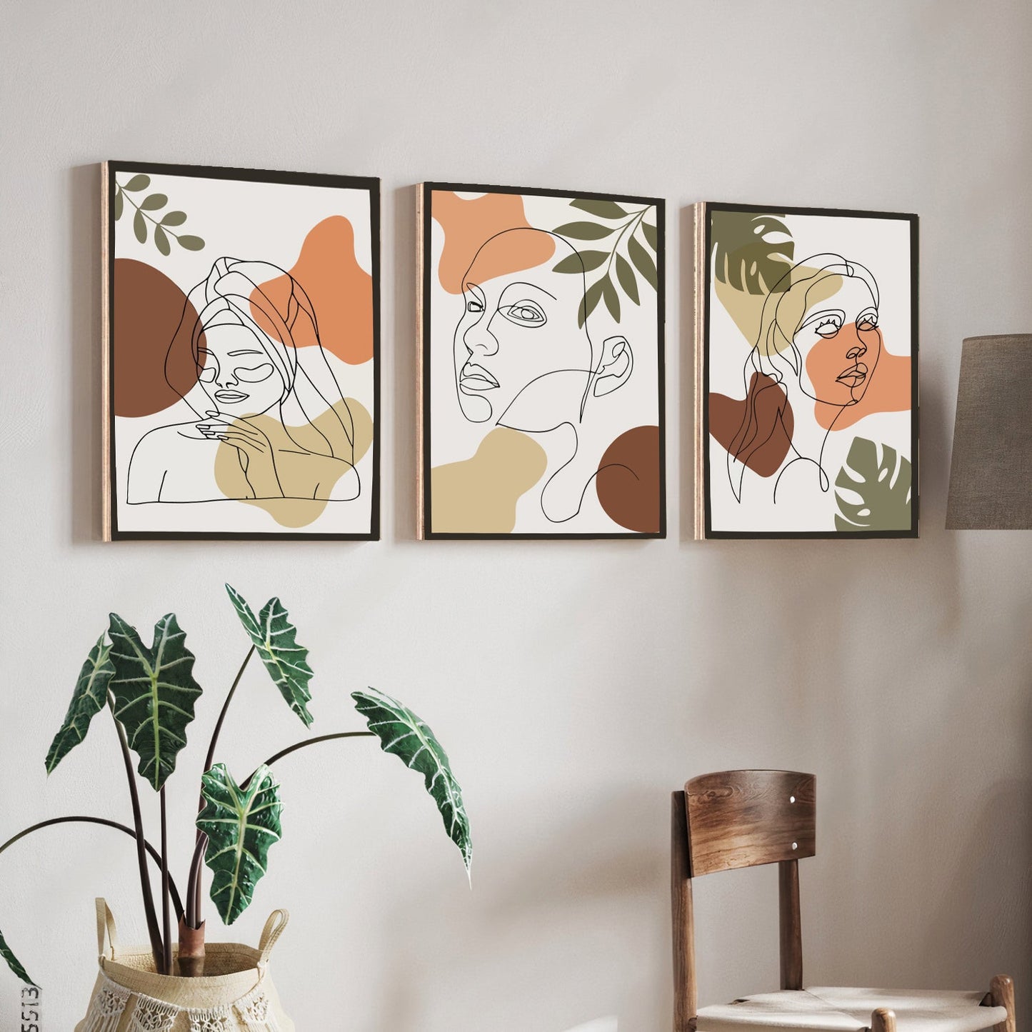 Female Face Boho Wood Print Wall Art Set of 3