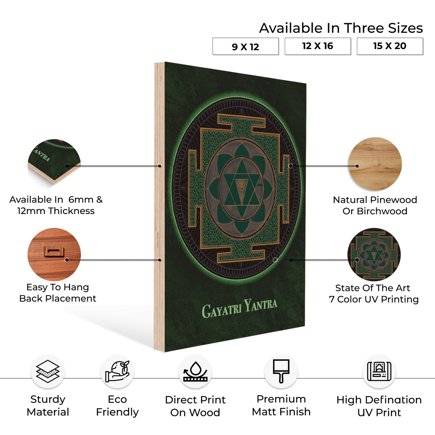 Set of 3 Prosperity & Wealth Yantra Wood Print Wall Art