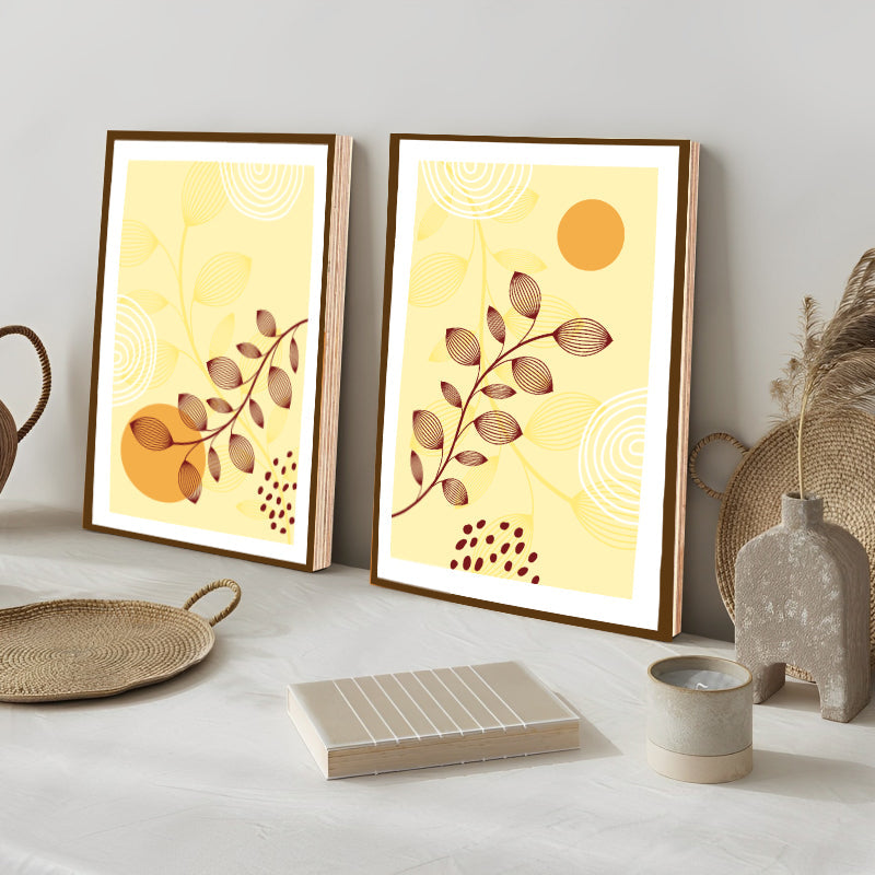Boho Plants Wood Print Wall Art Set of 2