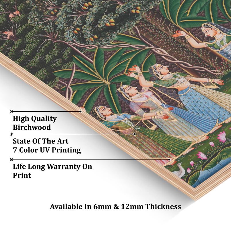 Set of 3 Gopis Pichwai Wood Print Wall Art
