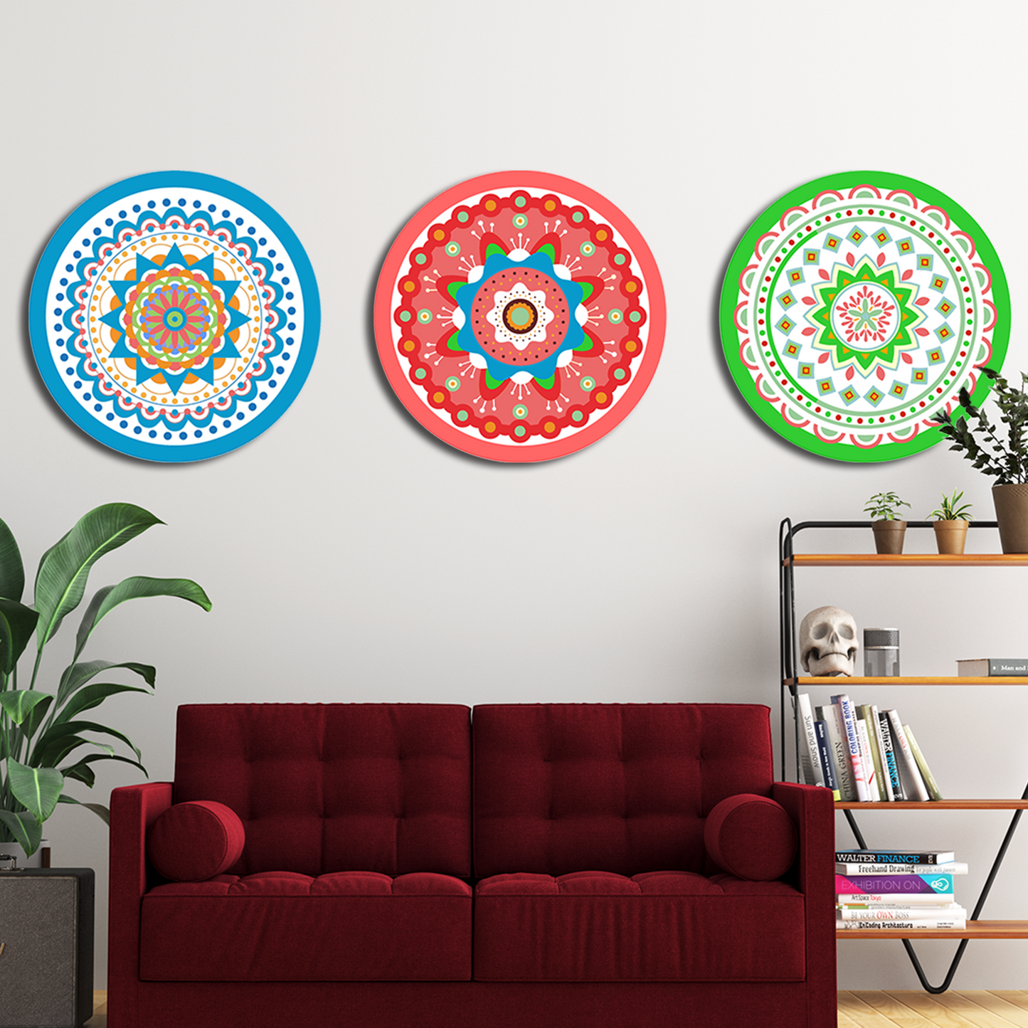 Set of 3 Mandala Wood Print Wall Art 18 Inch Each