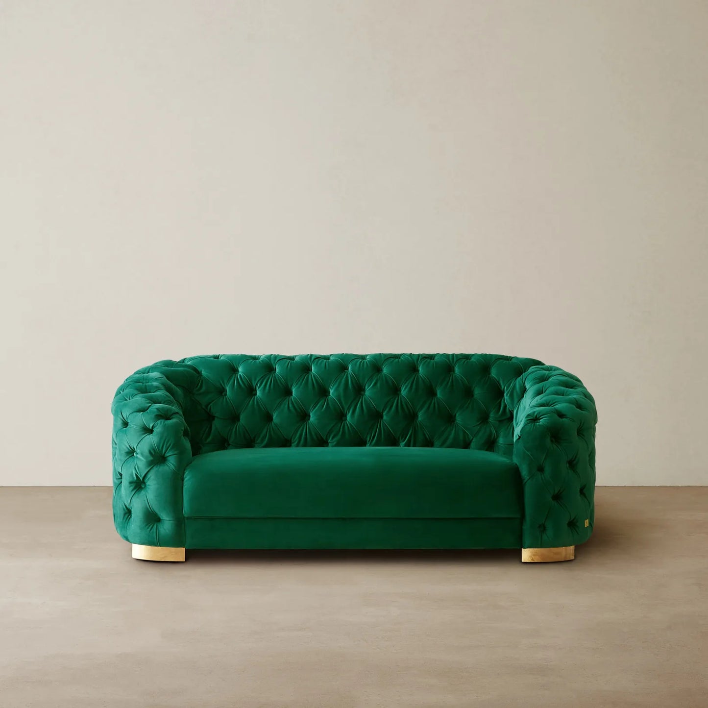Luxurious Emerald Velvet 2-Seater Sofa - Gold Legs