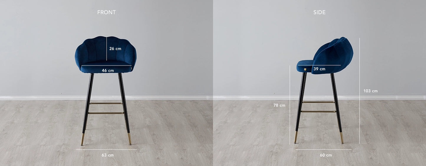 Luxurious Contemporary Velvet Barstool Blue