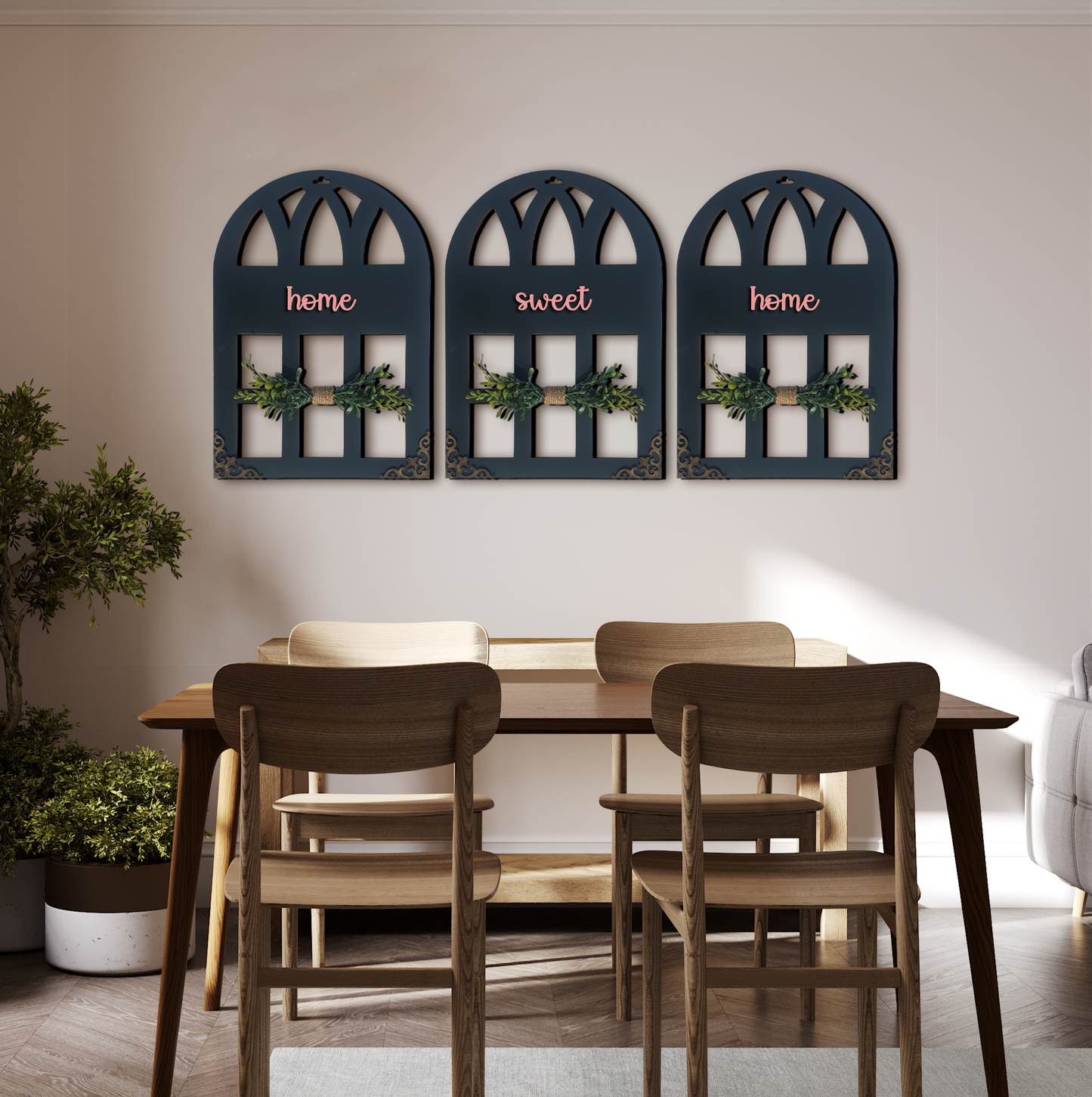 Home Sweet Home Quote Window Wall Art Set of 3