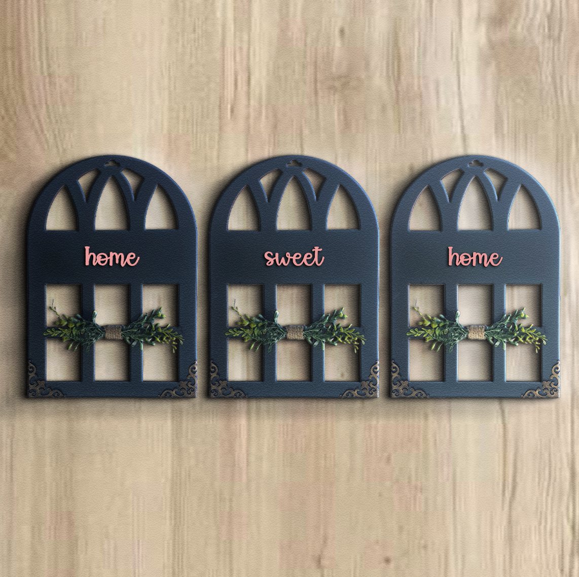Home Sweet Home Quote Window Wall Art Set of 3