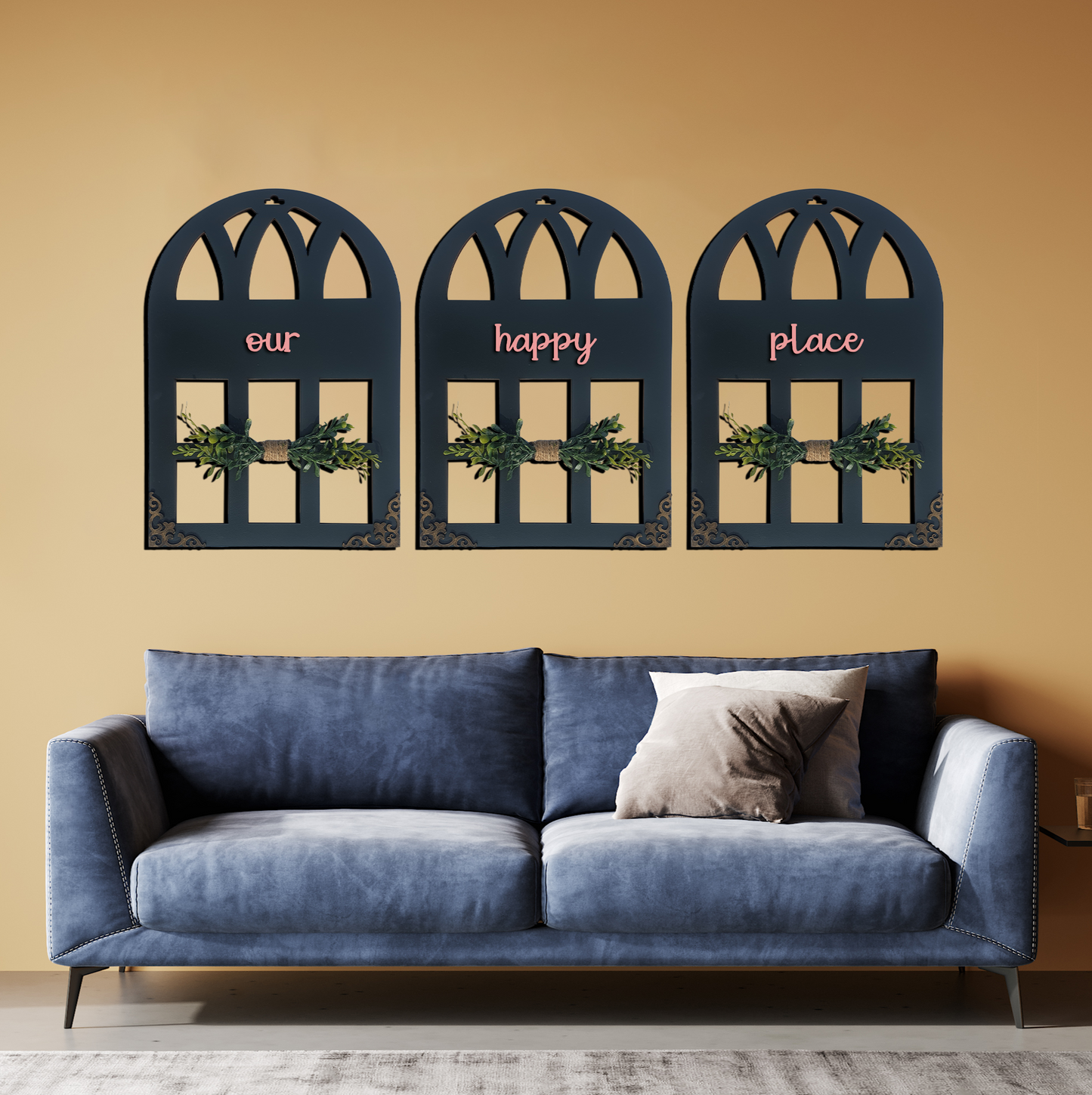 Our Happy Place Quote Window Wall Art Set of 3