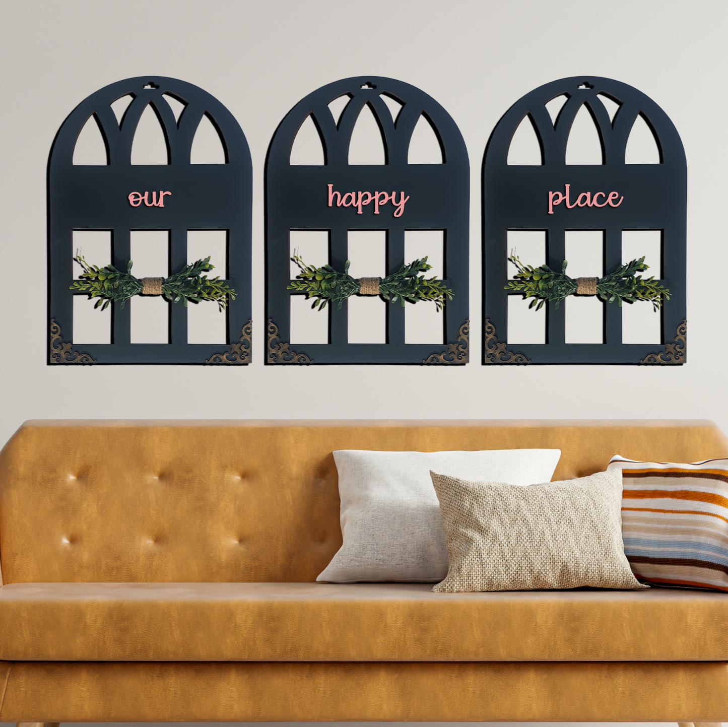 Our Happy Place Quote Window Wall Art Set of 3