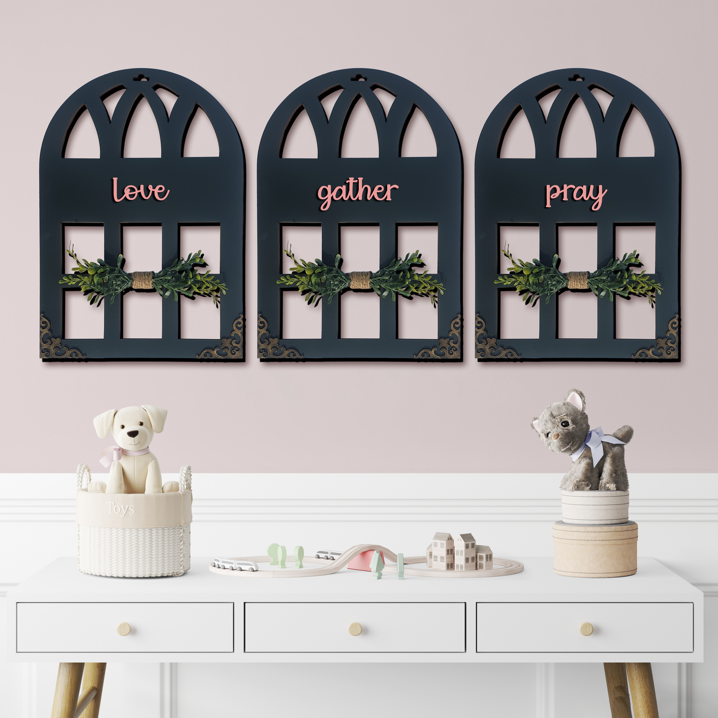 Love Gather Pray Quote Window Wall Art Set of 3