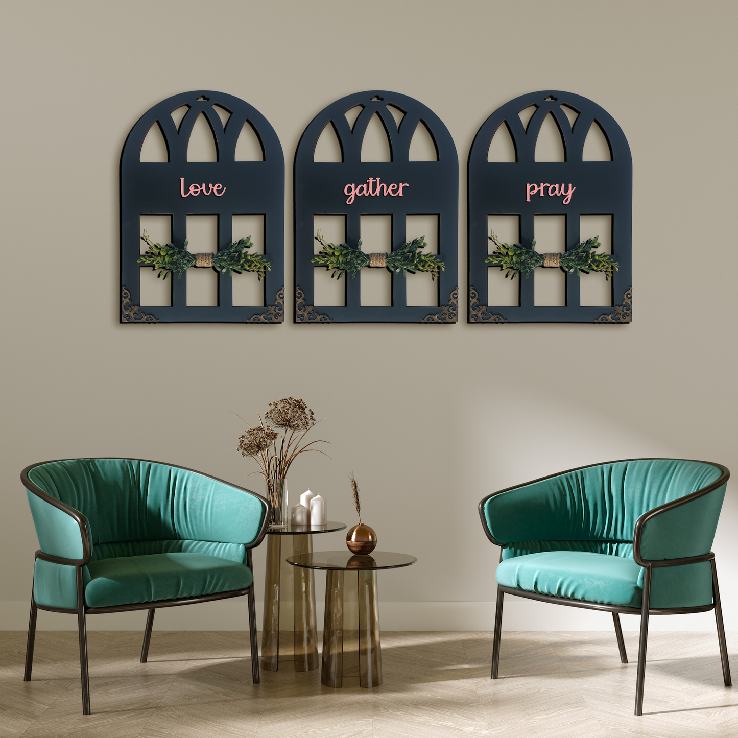 Love Gather Pray Quote Window Wall Art Set of 3