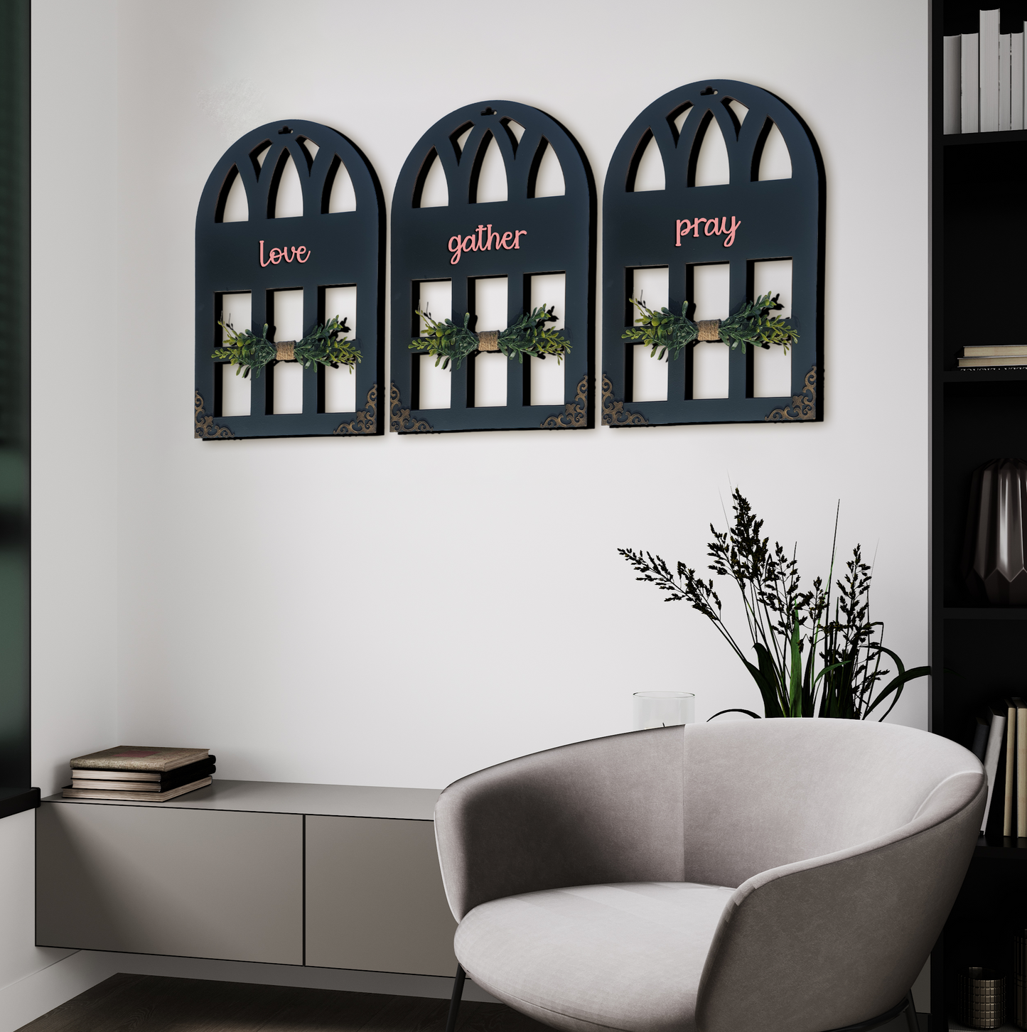 Love Gather Pray Quote Window Wall Art Set of 3