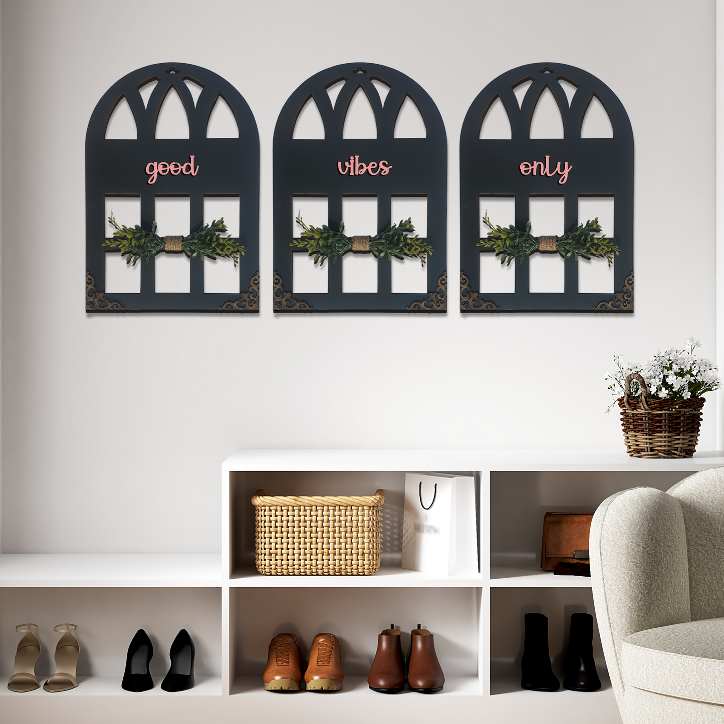 Good Vibes Only Quote Window Wall Art Set of 3