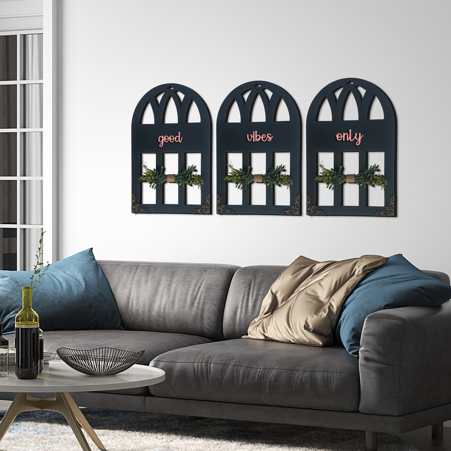 Good Vibes Only Quote Window Wall Art Set of 3