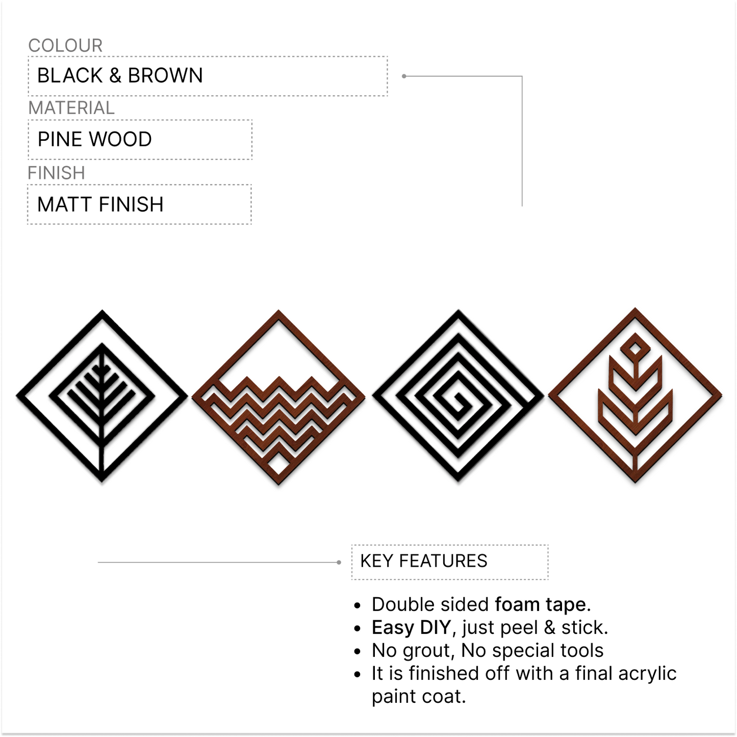 2 in 1 Four Elements Wooden Wall Art Set of 4