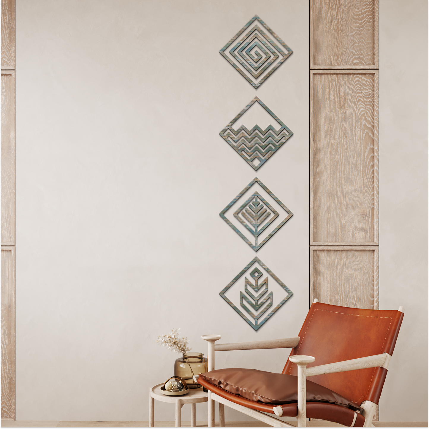2 in 1 Four Elements Wooden Wall Art Set of 4
