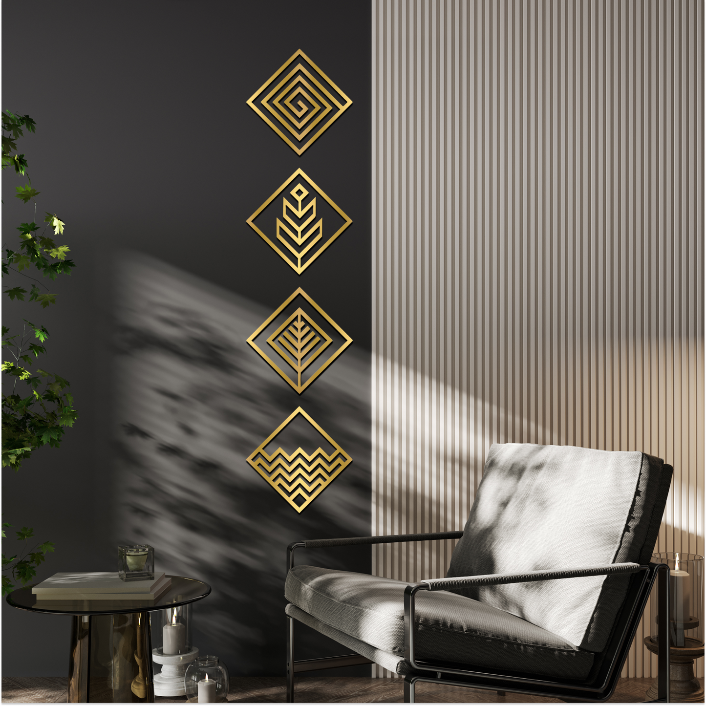 2 in 1 Four Elements Wooden Wall Art Set of 4