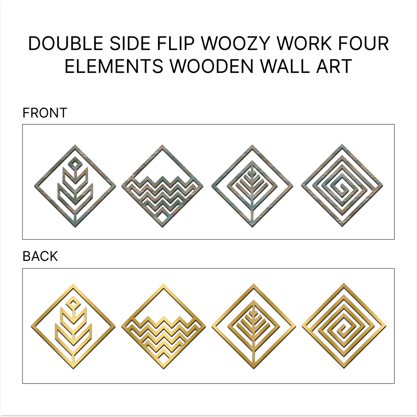 2 in 1 Four Elements Wooden Wall Art Set of 4