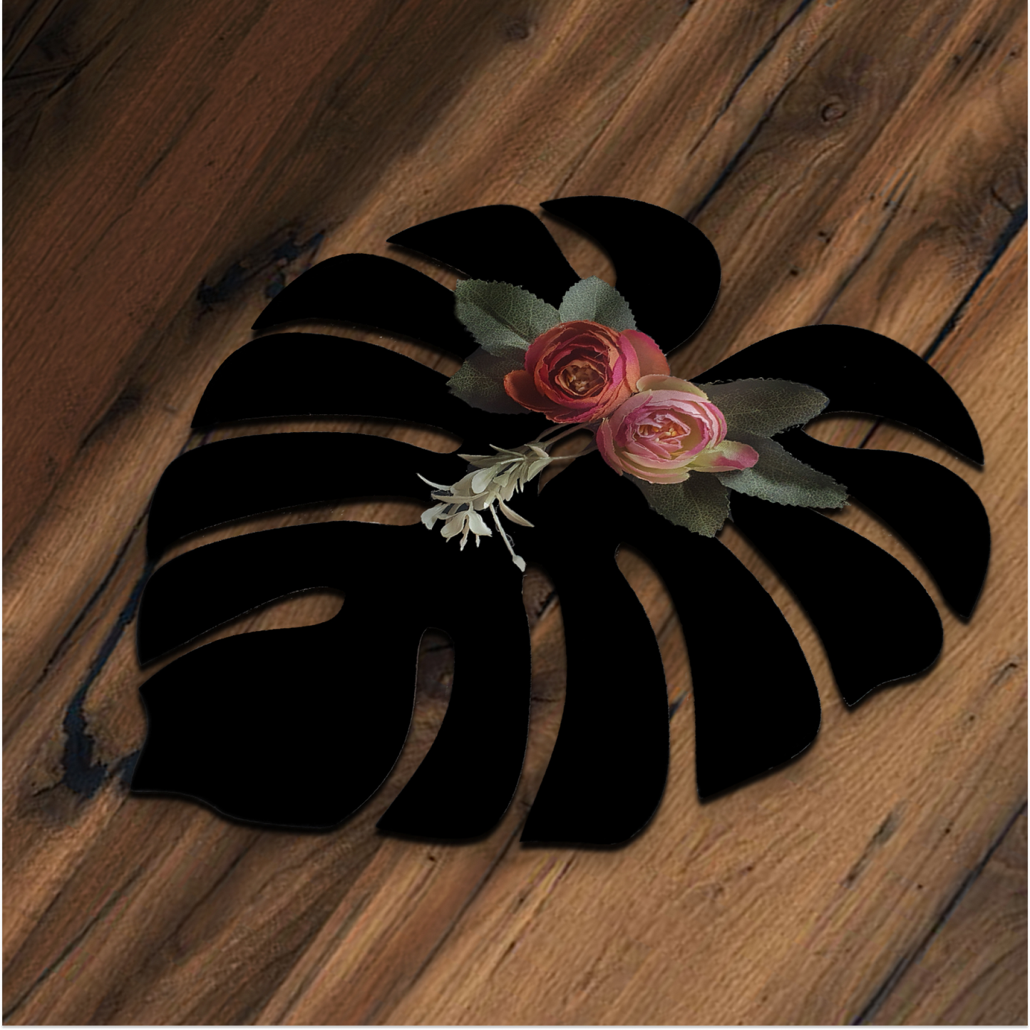 3D Palm Leaf with Roses Wooden Art