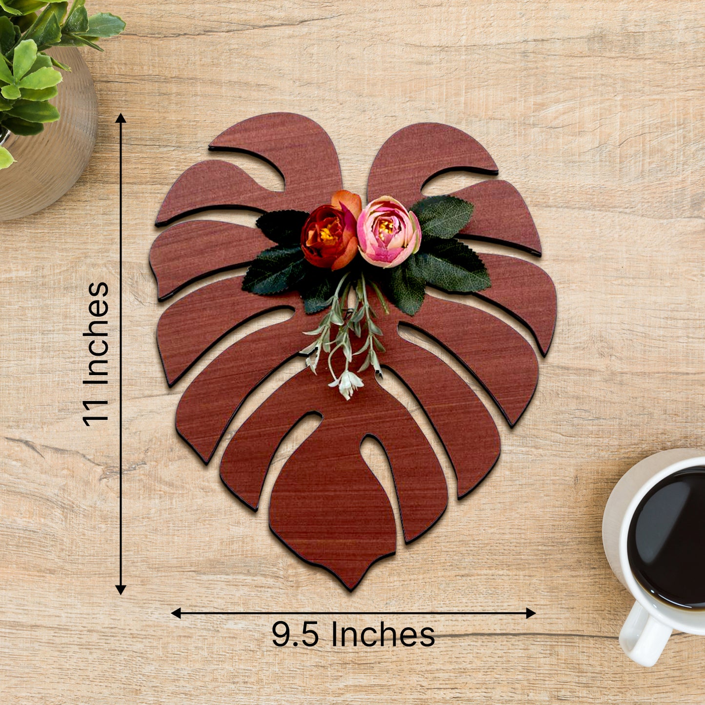 3D Palm Leaf with Roses Wooden Art