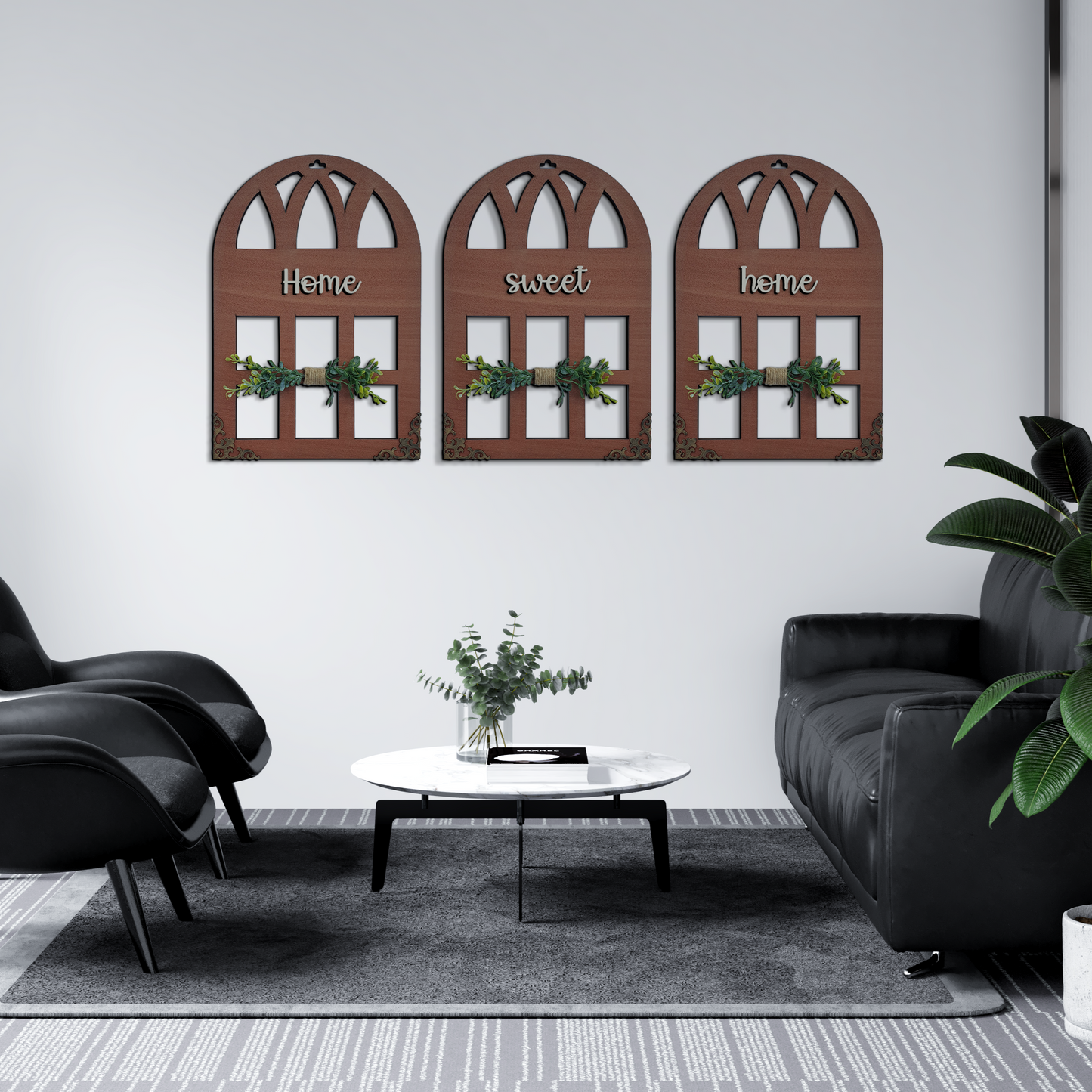 Home Sweet Home Quote Window Wall Art Set of 3