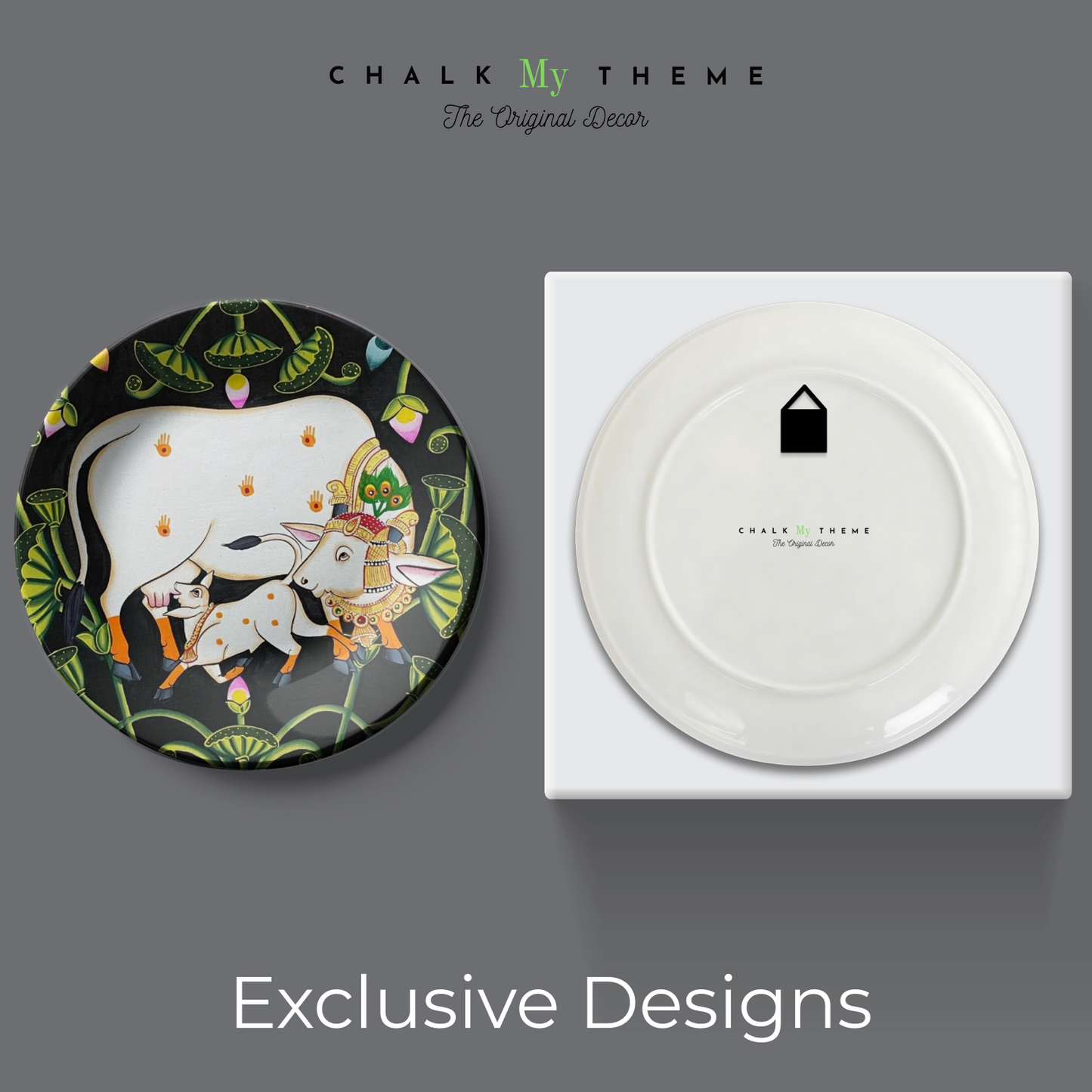 Set of 3 Shrinath Ji and Cow Pichwai Wall Plates Décor