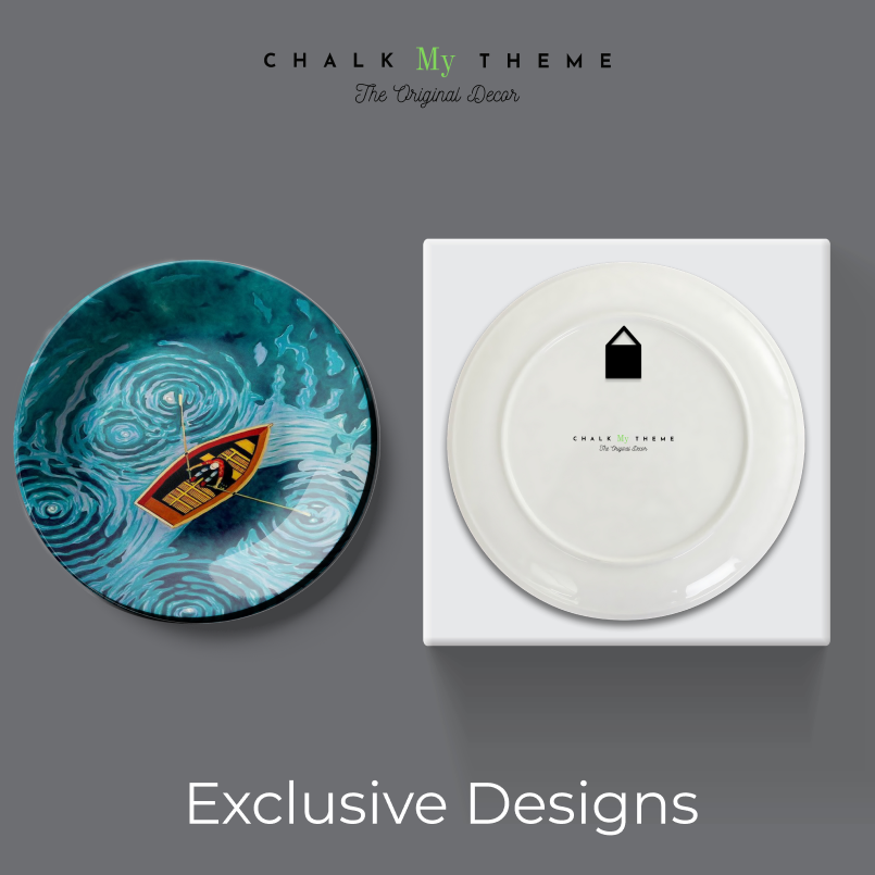 Unique ceramic décor inspired by   Swirly Lake Boat Ceramic Wall Plate                                nature 