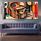 Abstract Colorful Portrait of Human Face Wood Print Wooden Wall Tiles Set