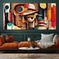 Abstract Colorful Portrait of Human Face Wood Print Wooden Wall Tiles Set