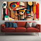 Abstract Colorful Portrait of Human Face Wood Print Wooden Wall Tiles Set