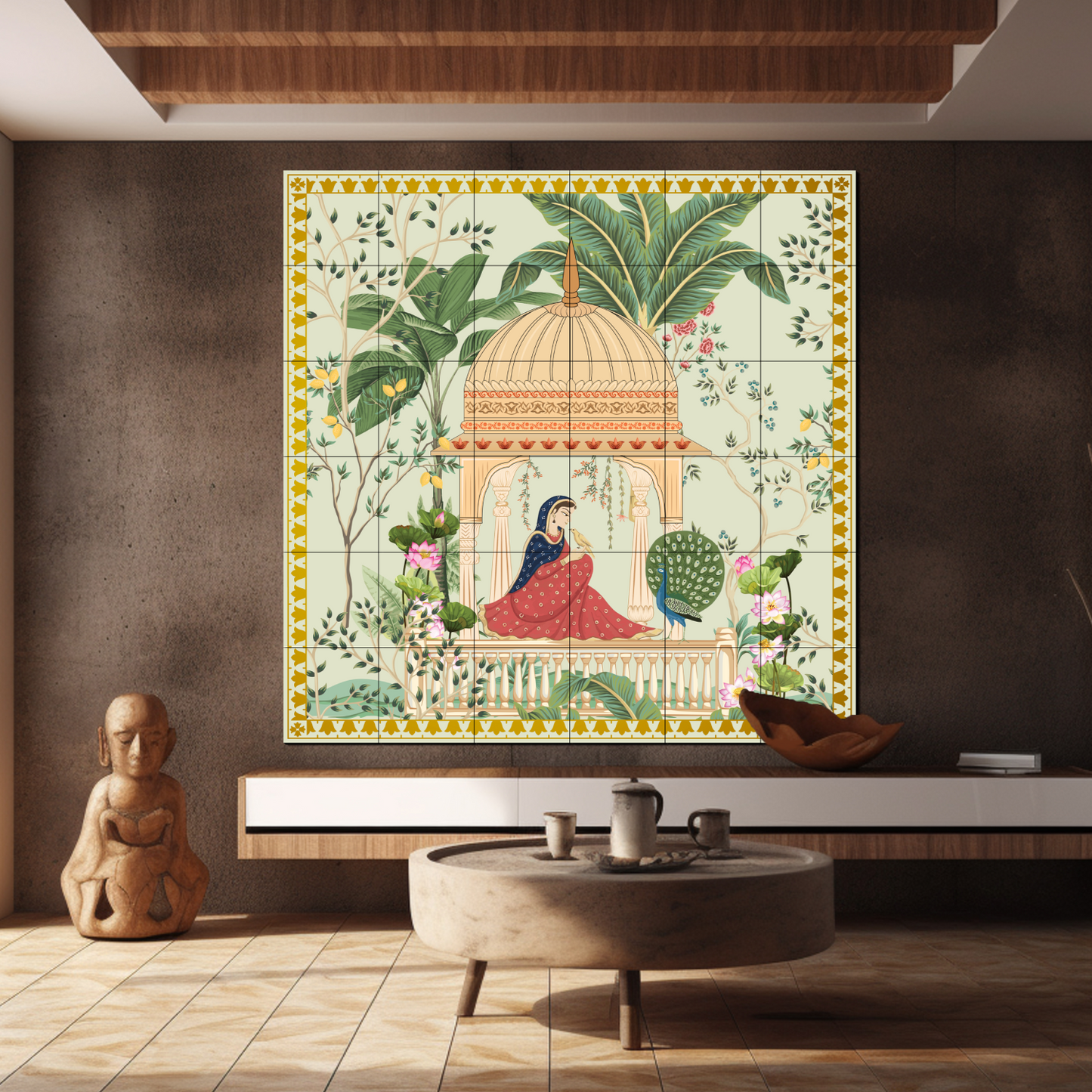 Women Sitting In Cabana Royal Wood Print Wooden Wall Tiles Set
