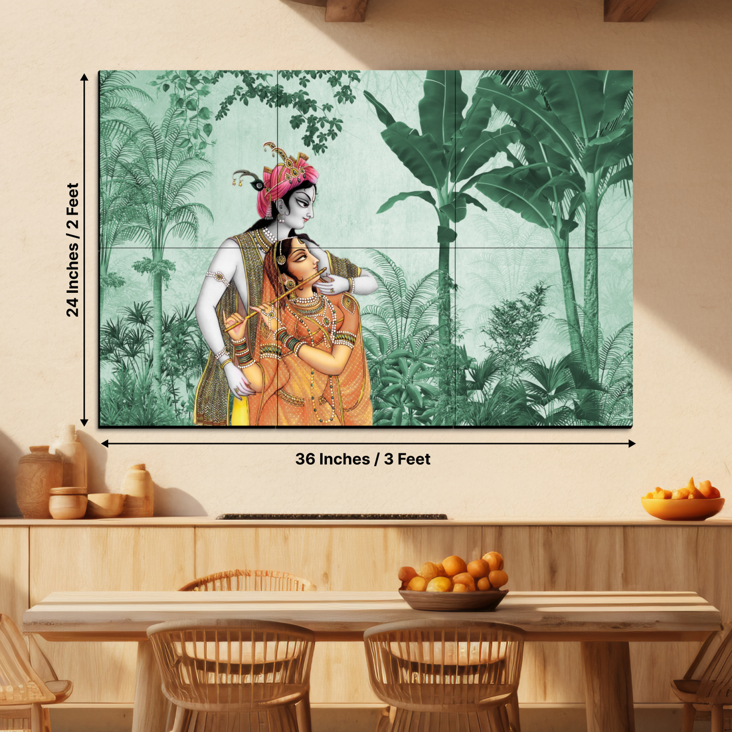 Radha Krishna Pichwai Wood Print Wooden Wall Tiles Set