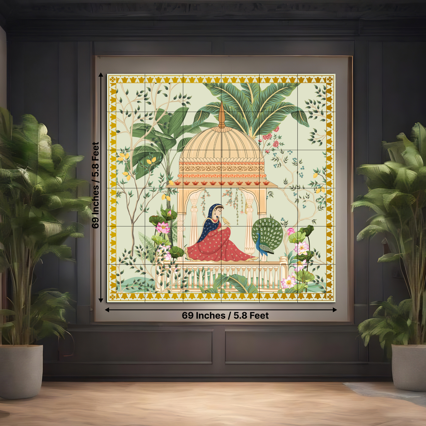 Women Sitting In Cabana Royal Wood Print Wooden Wall Tiles Set