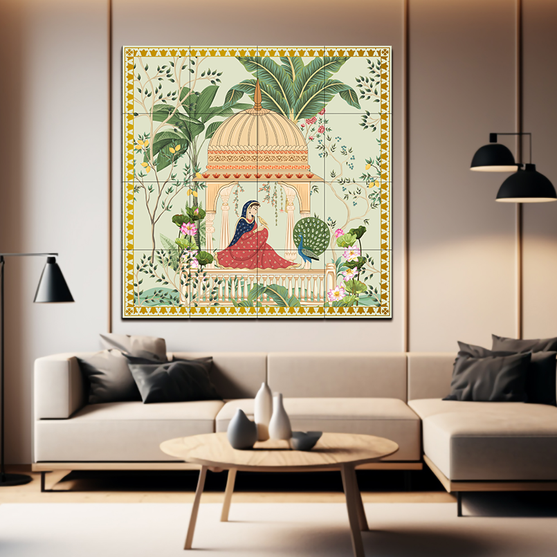 Women Sitting In Cabana Royal Wood Print Wooden Wall Tiles Set