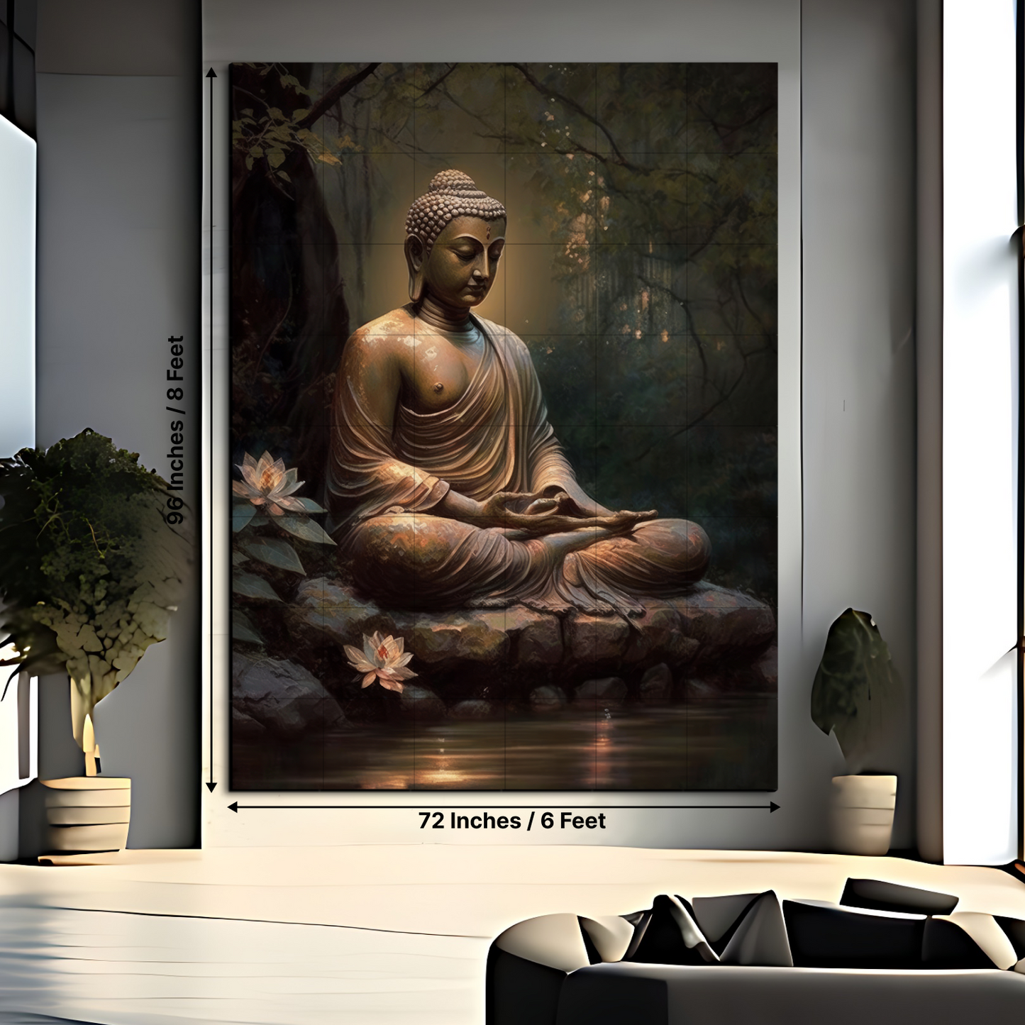 Meditating Buddha Wood Print Wooden Wall Tiles Set