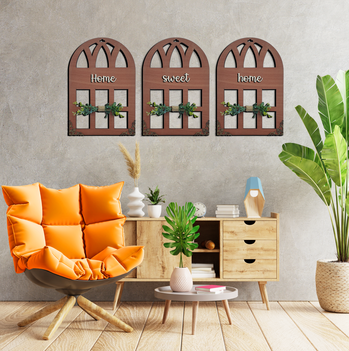 Home Sweet Home Quote Window Wall Art Set of 3