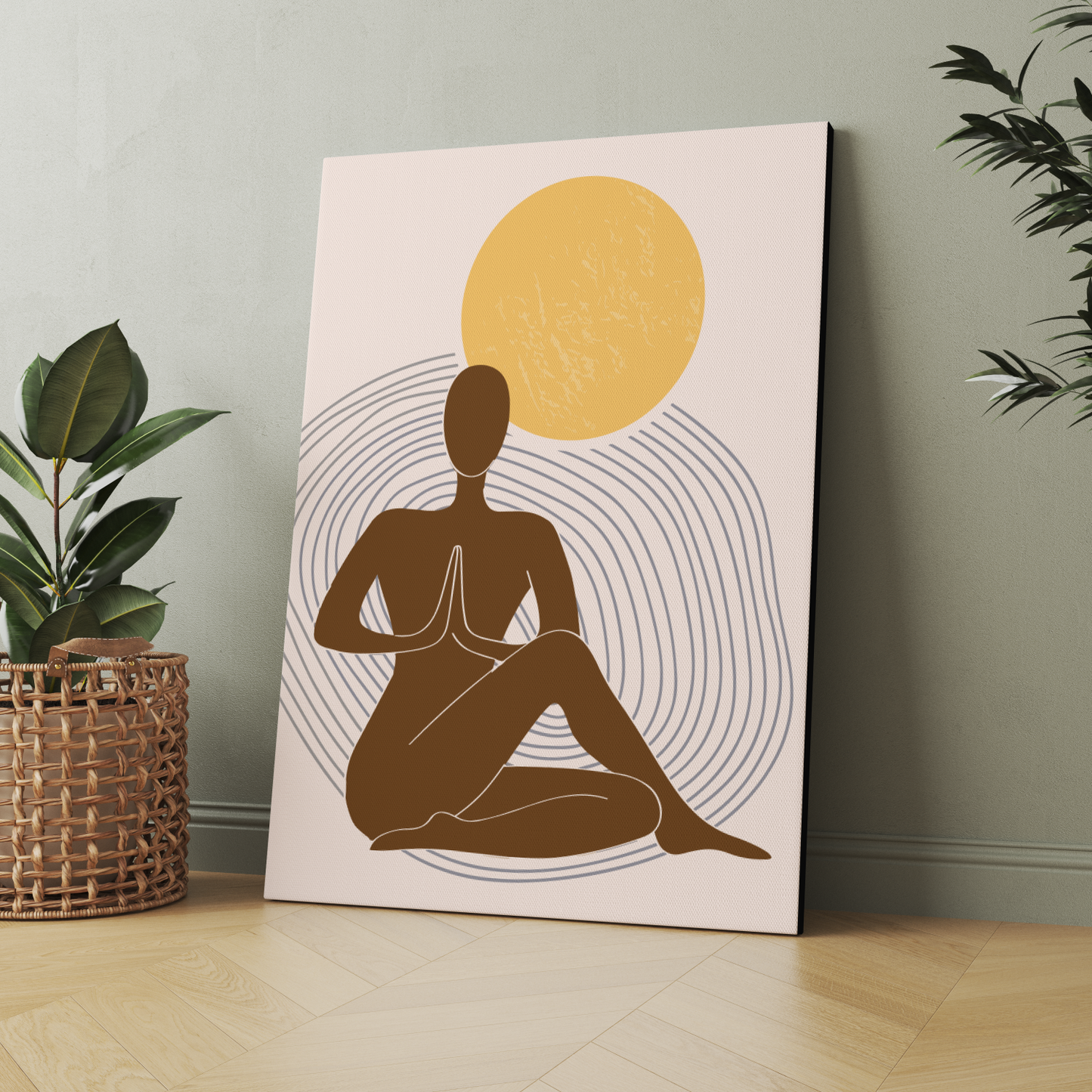 Yoga Theme Boho Beige Wood Print Wall Art