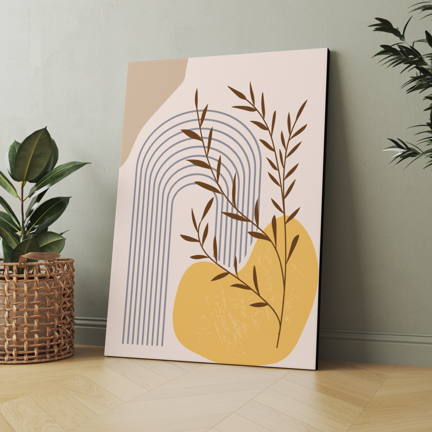 Botanical Boho Beige Wood Print Wall Art