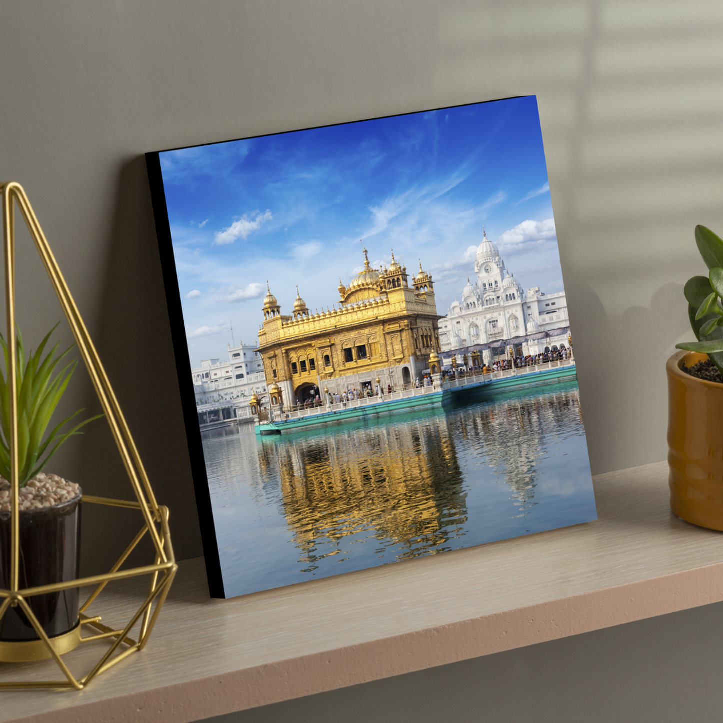 Golden Temple Square Wood Print Wall Art