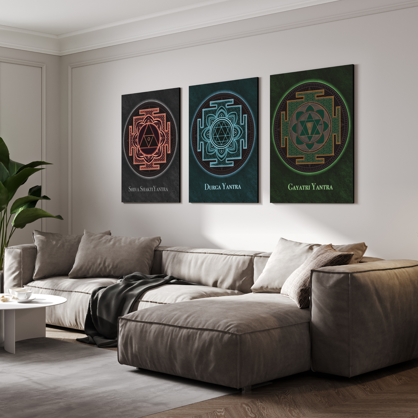Set of 3 Prosperity & Wealth Yantra Wood Print Wall Art
