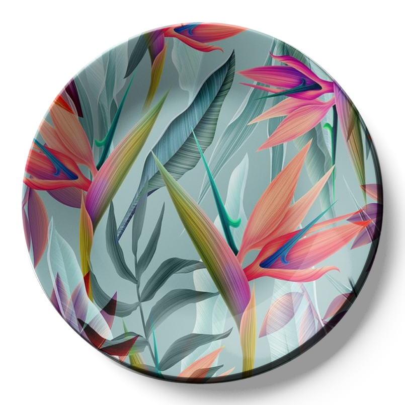 colorful tropical leaves plate art