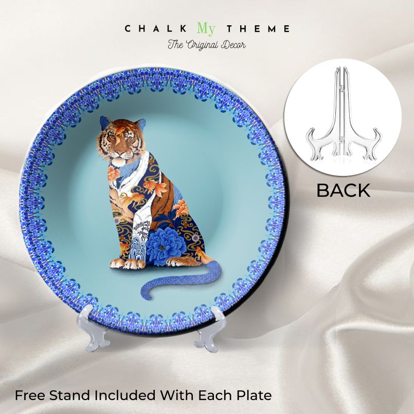 Exquisite portrayal of Bengal tiger on ceramic plate for home decor