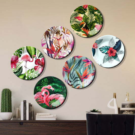 Set of 6 Vivian and Flowers Ceramic Wall Plates for Elegant Home Décor