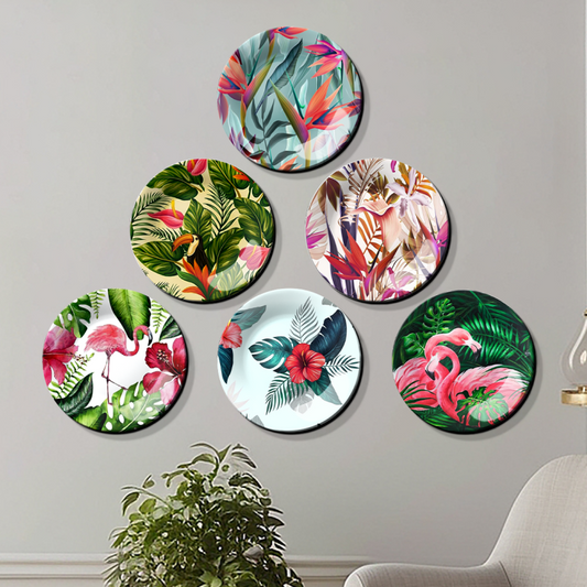 modern Set of 6 Vivian and Flowers Ceramic Wall Plates For Home decor