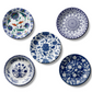 set of 5 indigo flora gallery decorative hanging plates on wall