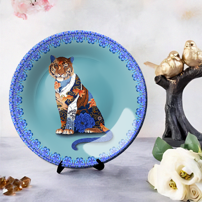Unique ceramic wall hanging plates capturing the beauty of the Bengal tiger