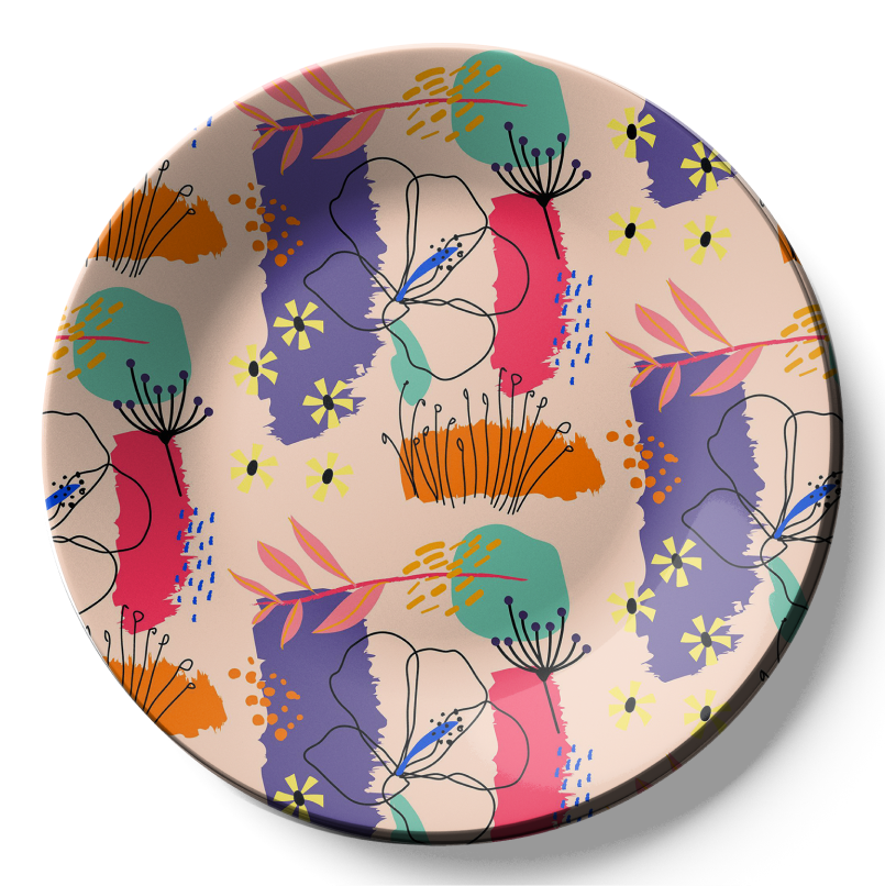 decorative abstract ceramic hanging plates on wall